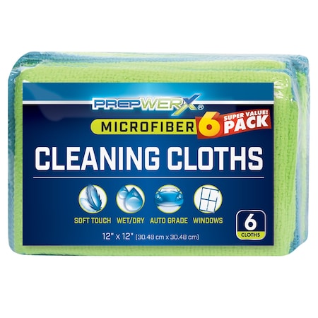 Microfiber Cloth 12X12 Blue & Green, PK 6